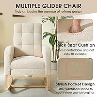 Vista 7 de NIOIIKIT Mecedora moderna para guardería, mecedora tapizada de peluche con reposapiés, cómoda reclinable con bolsillo lateral, deslizador mecedora