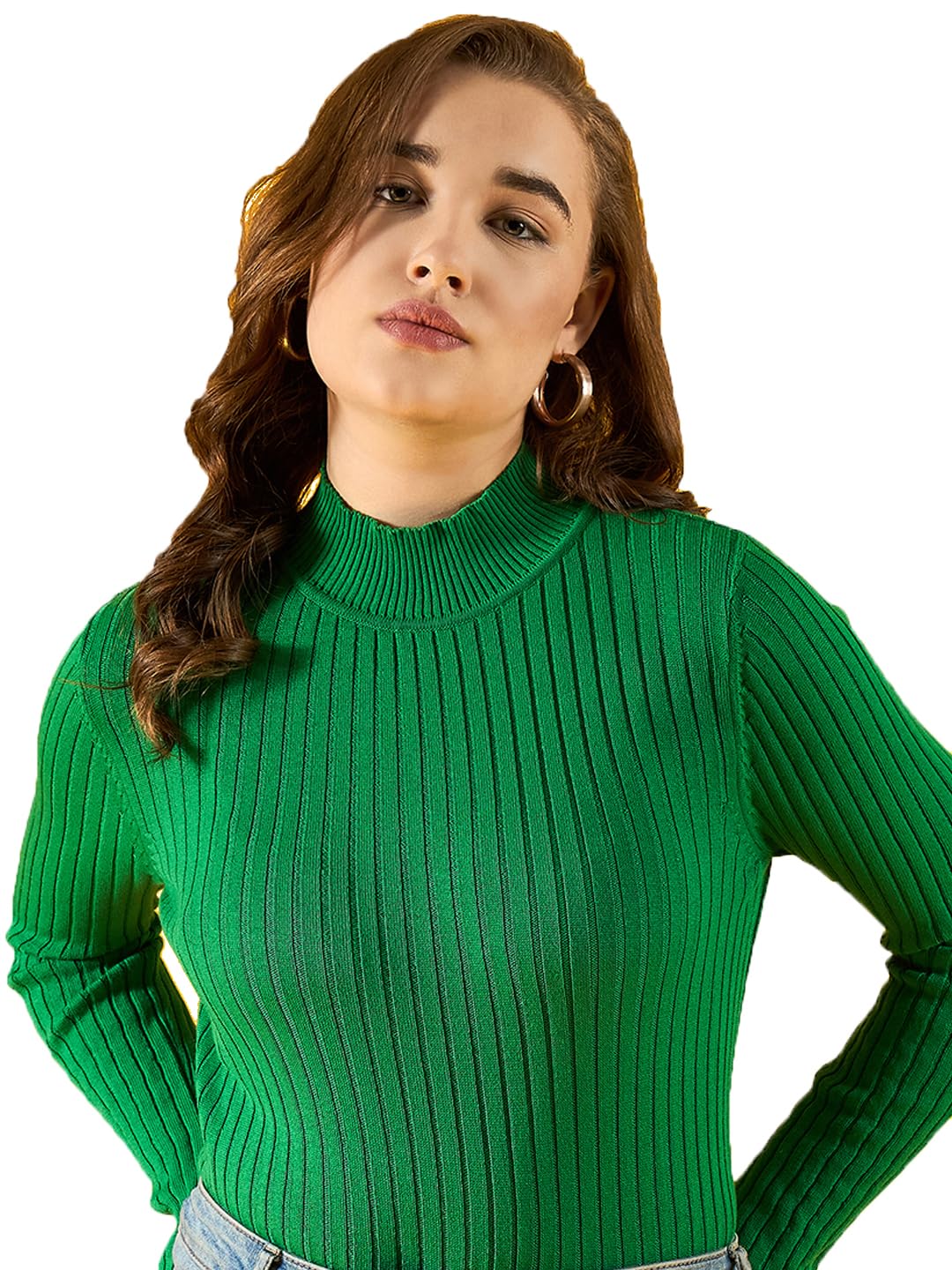 98 north 98 Degree North Women Cotton Self Design Turtle Neck Pullover Has A Full Sleeves and Straight Hem-RG1125-PGREEN-picture-39