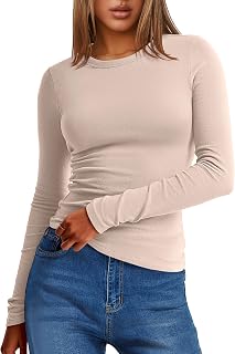 ANRABESS Womens Long Sleeve Thermal Fleece Shirt - Slim Fit Base Layer Tee