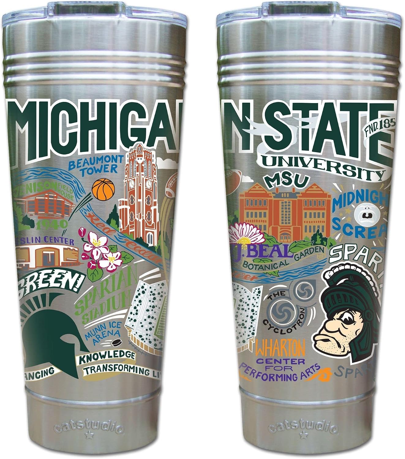 catstudio Michigan State University Collegiate Thermal Tumbler | Triple Wall Insulation With Non Slip Bottom | Great College Travel Cup for Water, Coffee, Tea, or Smoothies