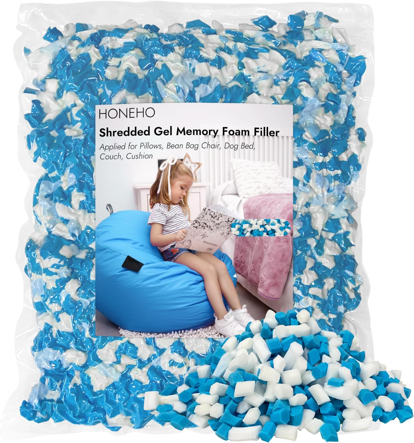 5LBS Shredded Memory Foam Filling Bean Bag Filler, Added Gel Particles Comfortable and Soft,Very Suitable for Filling Bean Bags, Pillows,Dog beds, Couch Cushion