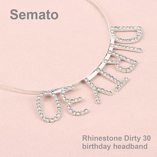 Miniatura 4 de Semato Kit de diadema plateada para cumpleaños número 30 con banda y diamantes de imitación sucios de 30 cumpleaños para ella