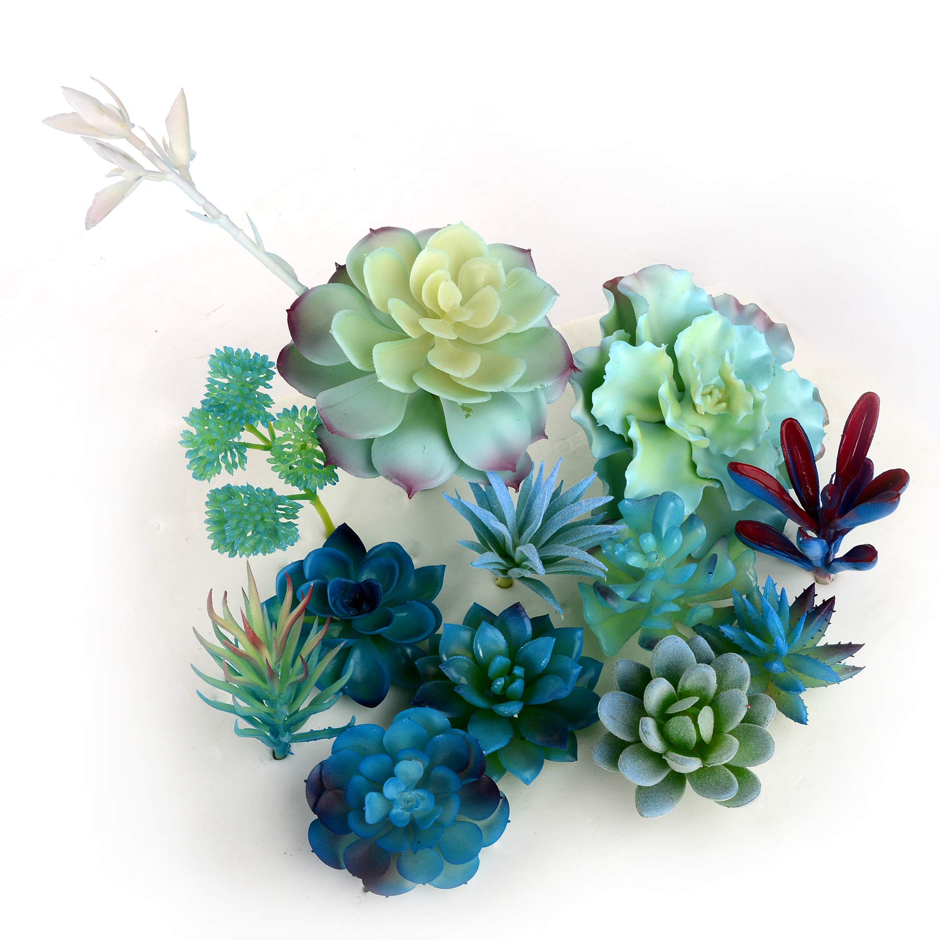 13Pcs Diverse Blauwe Kunstmatige Vetplanten Faux Nep Vetplanten Getextureerde Cactus Stengels Cactussen Aloë Succulent In Verschillende Kunstmatige Opknoping Parels Plant Voor Bruiloft Voor Home Decor
