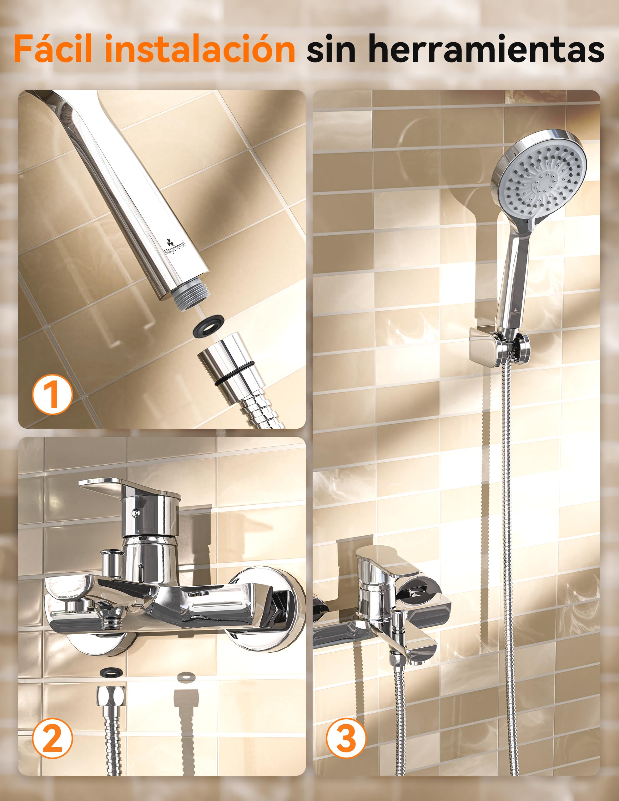 Magichome Alcachofa de Ducha Alta Presion, Antical Alcachofa Ducha Ahorro Agua Cabezal de Ducha Extraíble con 5 Modos, Alcachofa de Ducha de Mano, Alcachofa Ducha Económica Grande — view 7