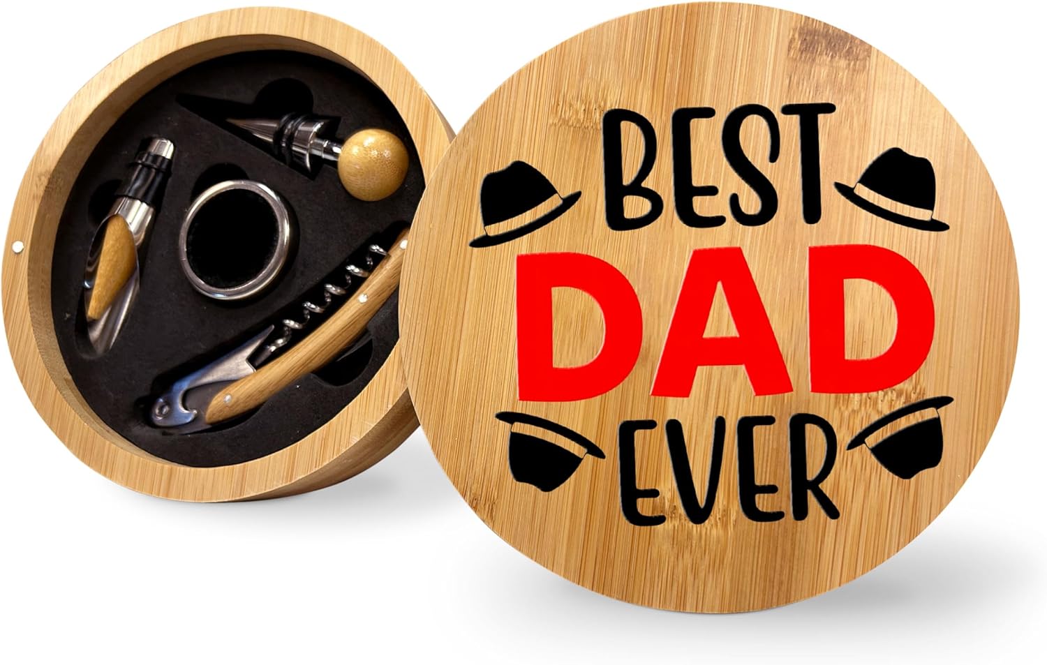 SpreadPassion Personalised Bamboo Wine Bottle Opener Tool Set, Add Your Custom Text, Image, Logo, Create Your Own Personalized 4 piece Wine Tool Box, Father's Day Birthday Christmas Gift Idea For Men