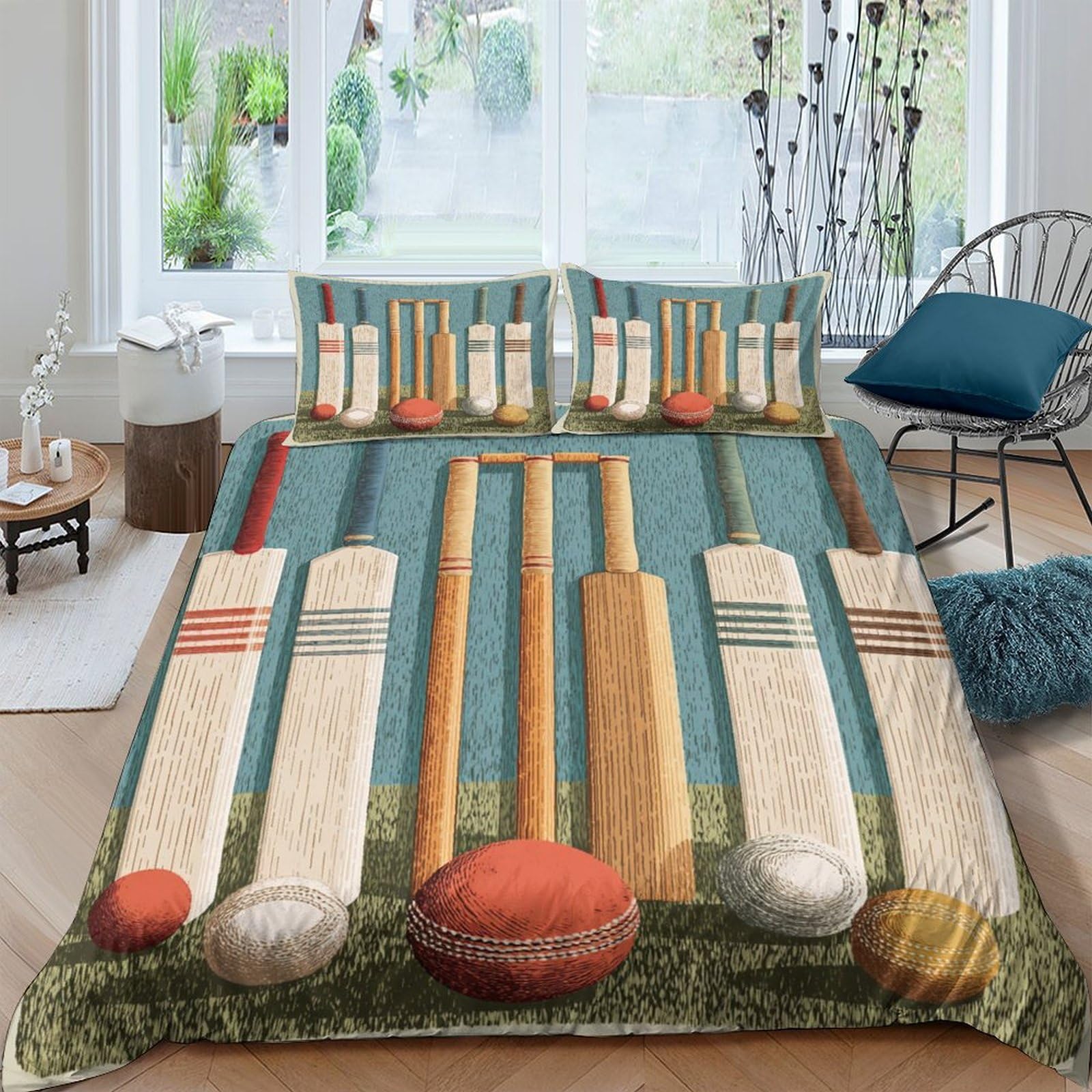 Ctjqhvkz Style-8 3D Printed Cricket Bat Ball Fitted Sheet Microfiber Soft Anti-Slip Sports Theme Mattress Cover For Bedroom Guest Room Single（135X200cm）