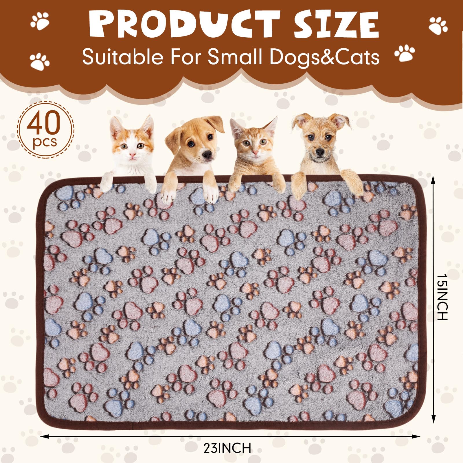 Chumia Lot de 40 couvertures Chaudes en Polaire Douce et Moelleuse pour Animal de Compagnie – Couvertures Chaudes à Motif Empreintes de Pattes pour Chien, Chiot, Chat – 61 x 40,6 cm (Noir)