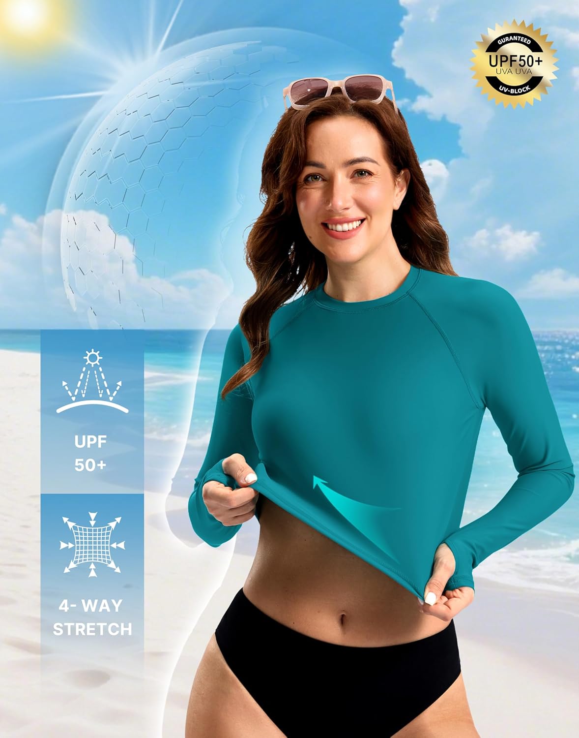 Soothfeel Rash Guard for Women Long Sleeve Crop UPF 50+ Sun Protection Swim Shirts Quick Dry Bathing Suits Swimsuit Tops Only - Image 2