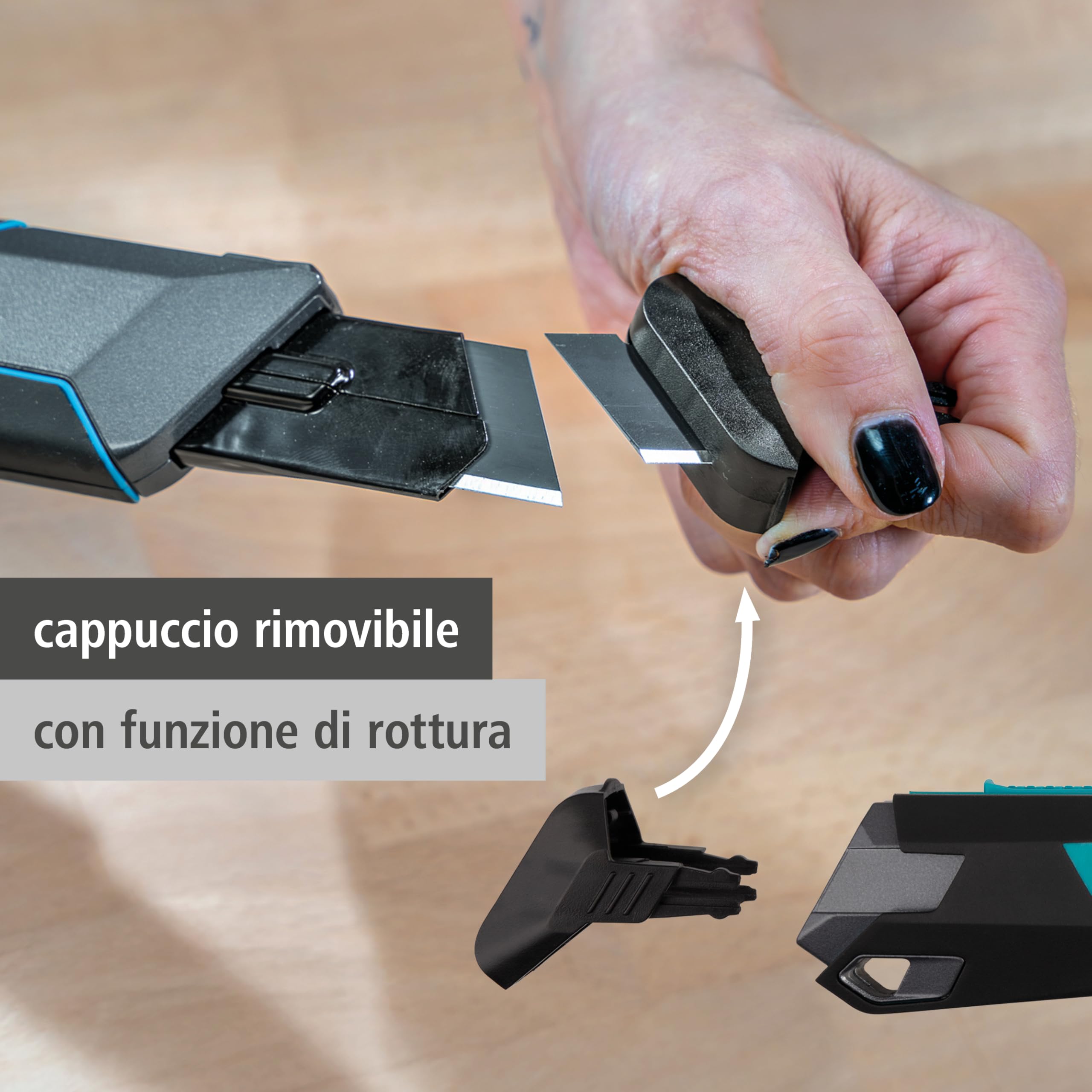 wolfcraft Cutter con Lama a Spezzare PRO SAFETY 25 mm, Lama PRO SHARP Nera Ultra Affilata, Impugnatura Ergonomica per Destrorsi e Mancini – 4291000