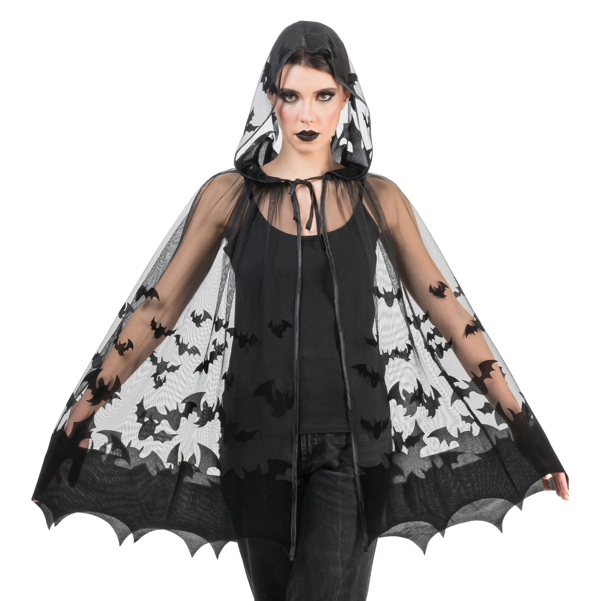 Chaks - Bat Costume Cape, Cape with Hood, Black Vampire Accessories for Women, Halloween and Carnival