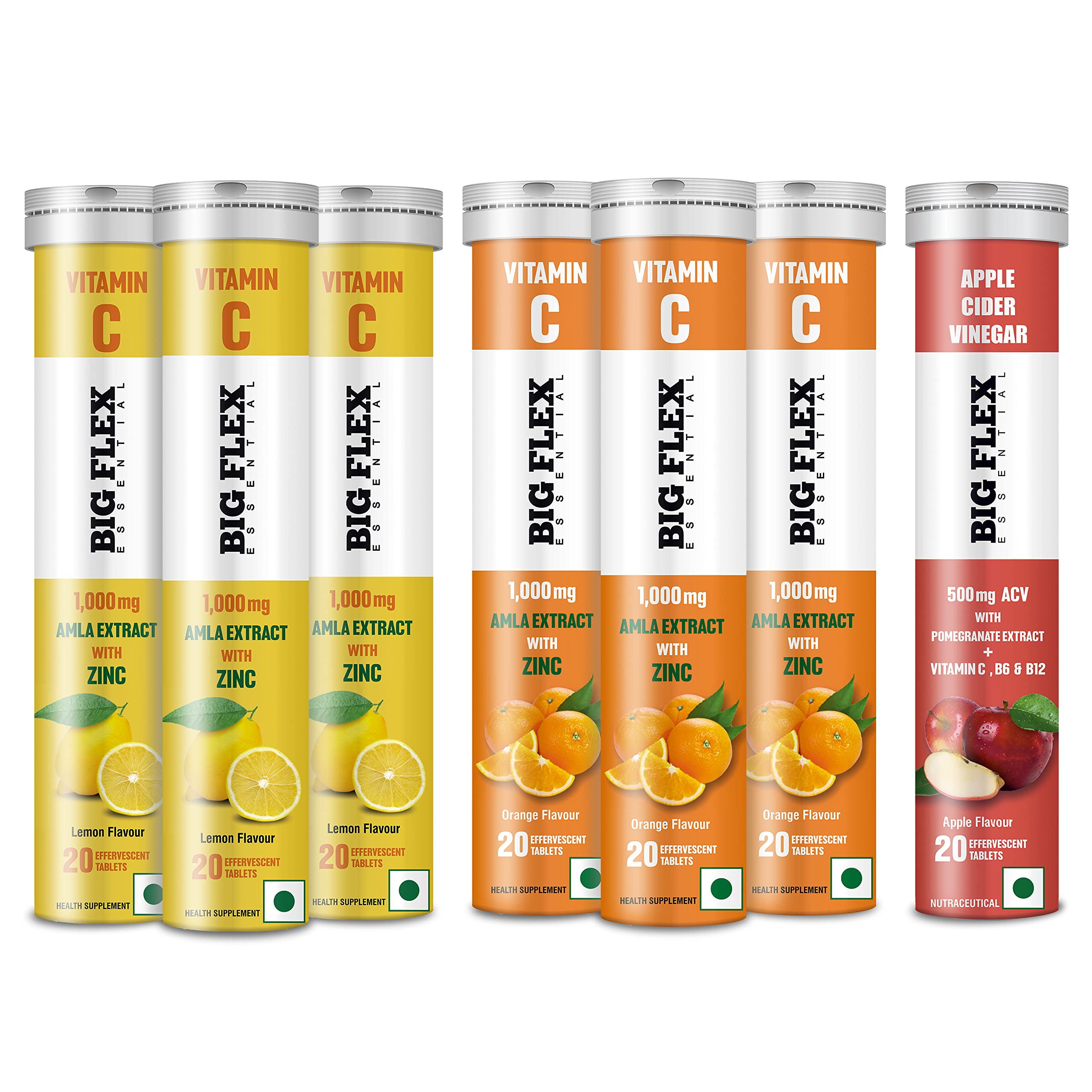 Bigflex Vitamin-C 1000mg Natural Amla Extract + 10mg Zinc - Pack of 6 (120 Fizzy) Effervescent Tablets - Orange & Lemon flavour + Free Apple Cider Vinegar (B0C43K3YFK) Amazon Price History, Amazon Price Tracker