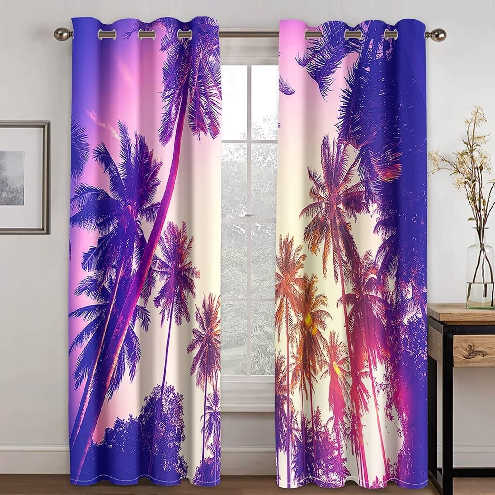 Rideau occultant 2 pièces KnSam imprimé palmier violet L 274 x H 183 cm de salon