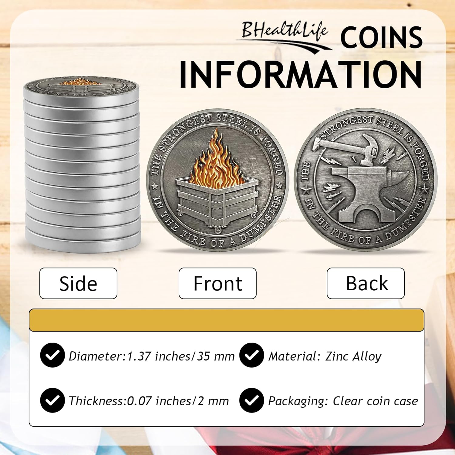 BHealthLife 10 PCS Dumpster Fire Inspirational Coin – Emotional Support Gifts for Friends and Coworkers Funny Office Decor Motivational Desk Accessory