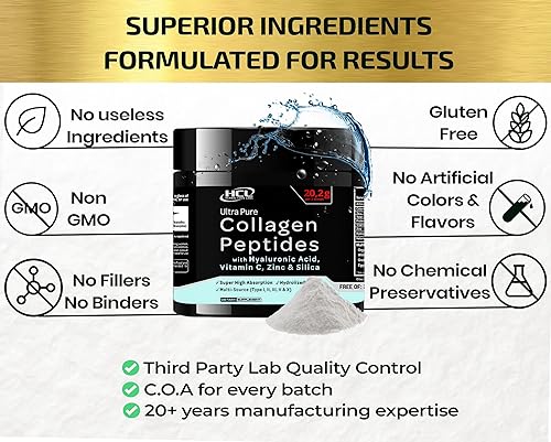 Miniatura 6 de Collagen Peptides Powder with Vitamin C & Hyaluronic Acid - Organic Cleanest Sources & Super High Absorption - Hydrolyzed Multi Type I, II, III, V,