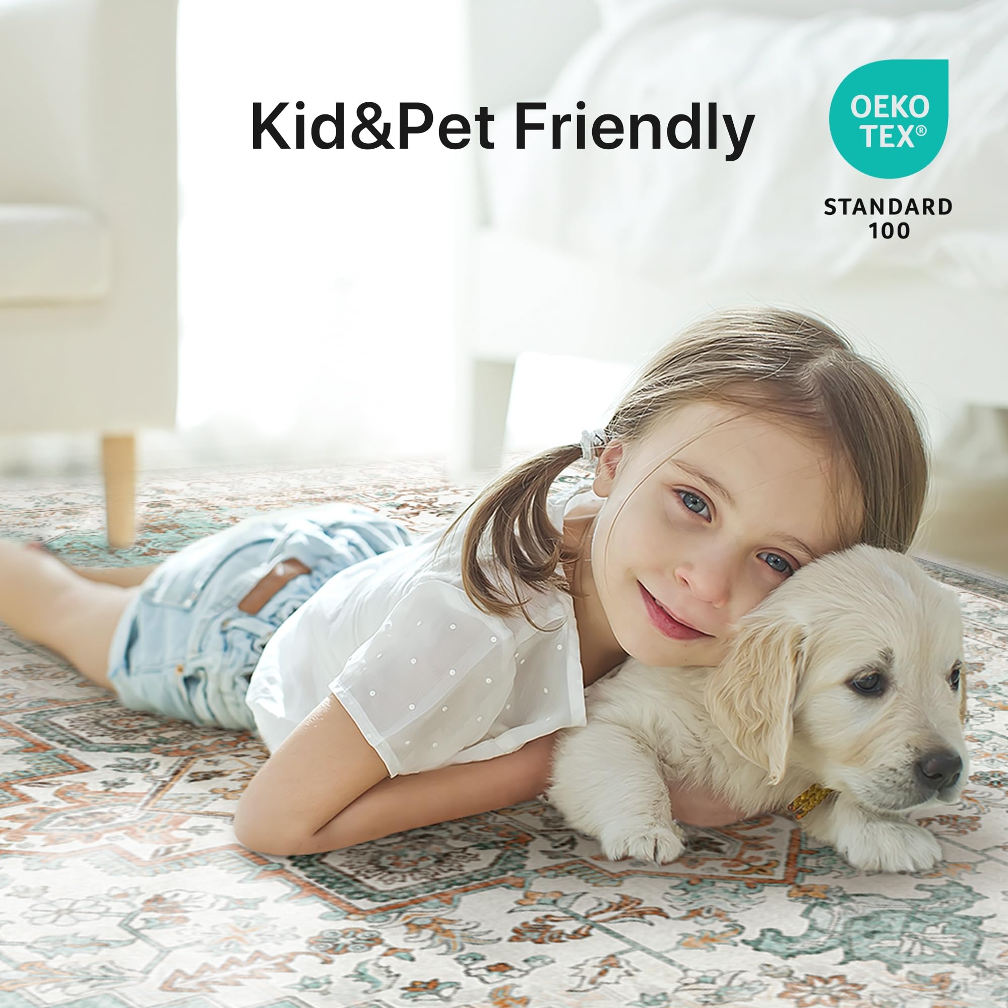 BEIMO Tappeto Salotto Pelo Corto Vintage, Tappeto Camera Da Letto, Tappeti Estivo Salotto Antiscivolo Lavabile, Tappeti Persiano per Corridoio, Soggiorno, Sala, Azzurro, 80x200cm