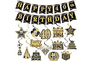 Happy 40th Birthday Banner, Vintage Black and Gold Decorations