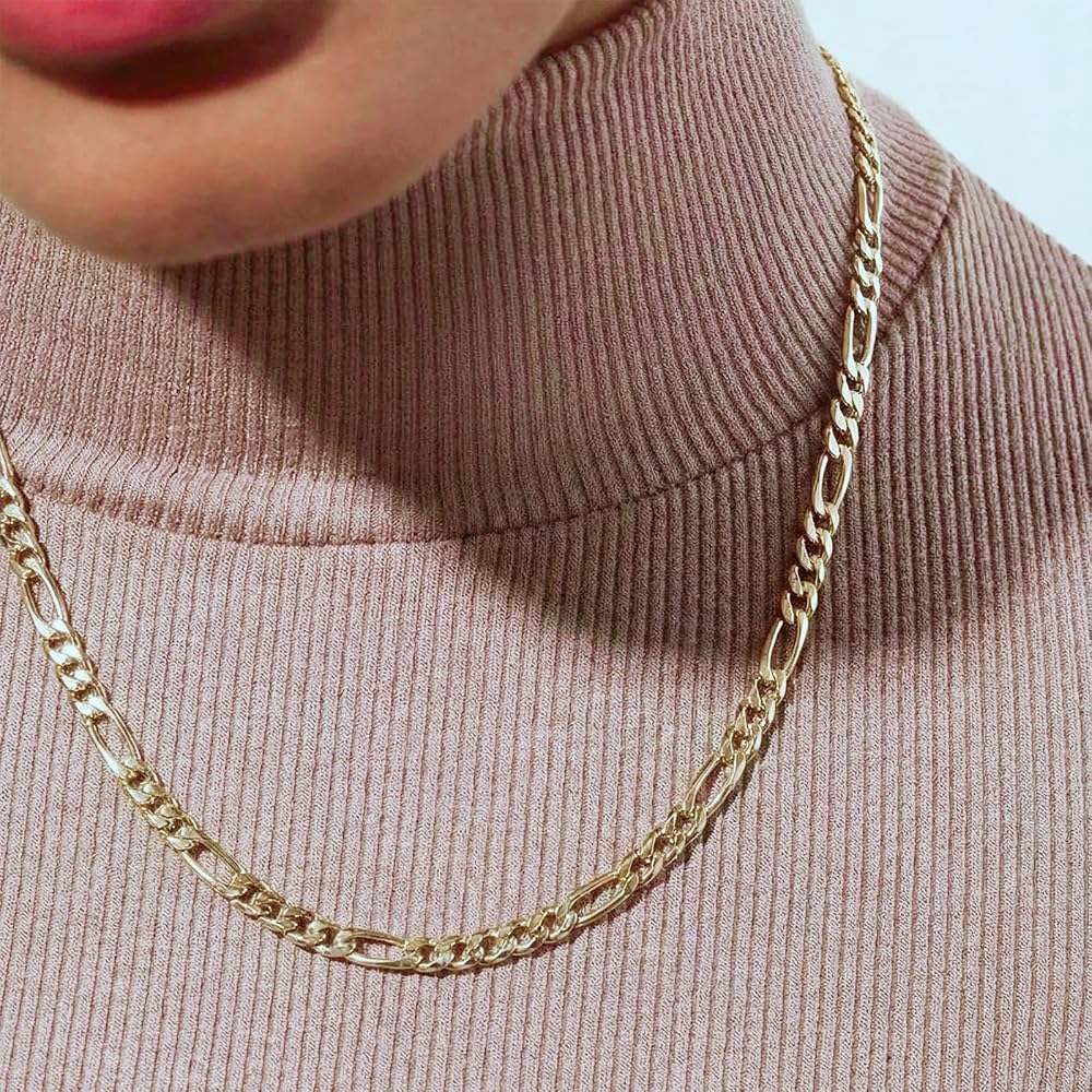 Gold Chain for Men ＆ Women，14K Gold Chain Necklace for Women & Men Chains for Mens Figaro Chains Necklaces 4mm Width,20” 22” 24”18”