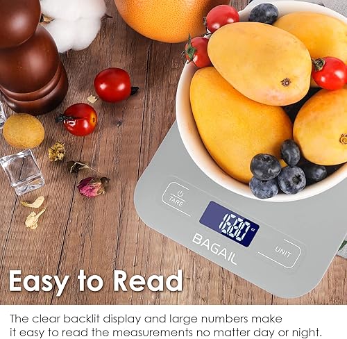 Miniatura 2 de BAGAIL BASICS Báscula digital de cocina, báscula de alimentos de primera calidad, pesa gramos y onzas para hornear y cocinar, 11 libras  11.0 lbs