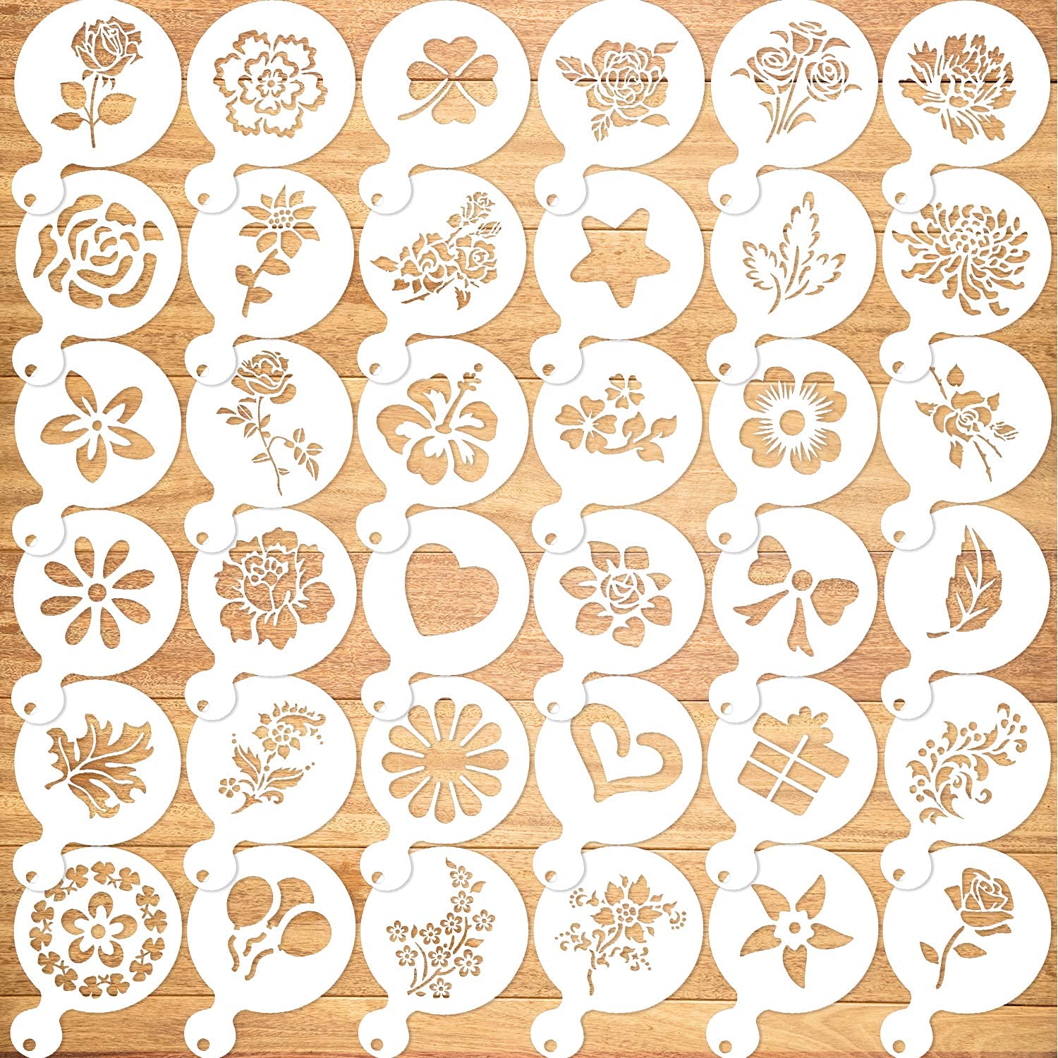 36 Pack Cookie Stencil Baking Templates Cake Decorating Drawing Templates Journal Supplies Plastic Painting Mold Tools Floral Leaf Cake Stencil for DIY Craft Wedding Birthday Party