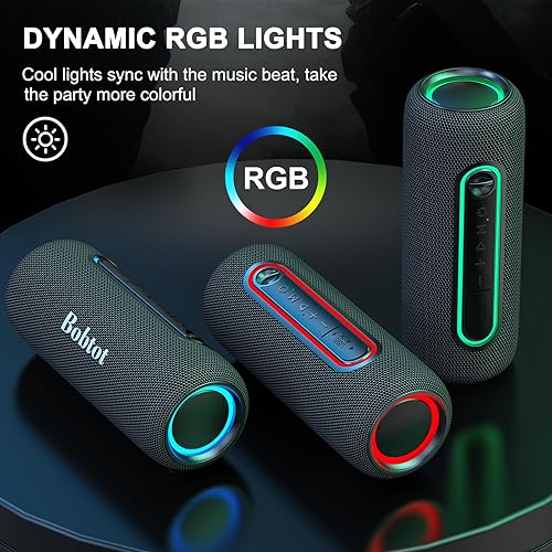 Miniatura 9 de Bobtot Altavoz Bluetooth portátil, altavoz Bluetooth inalámbrico, sonido estéreo HD, Bluetooth 5.0, emparejamiento TWS, tiempo de reproducción de 25
