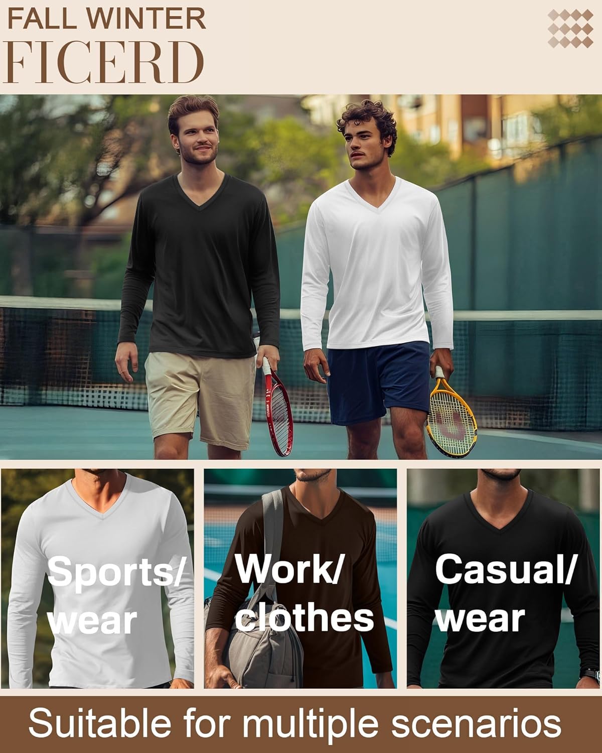 Ficerd 3 Pack Big and Tall Shirts for Men V Neck Cotton Long Sleeve Tee L-7XL Casual Loose Tops Oversized Basic T Shirts - Image 6