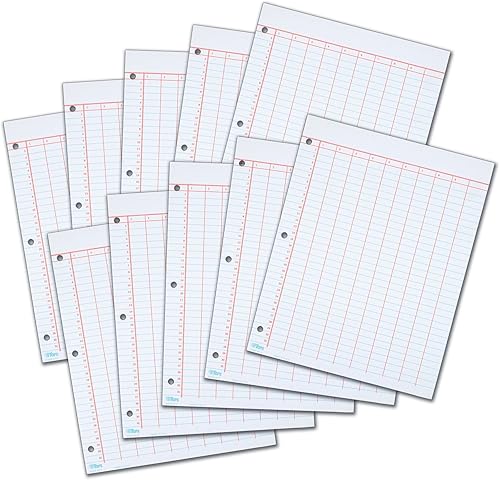 TOPS Bloc de datos de 8-1/2" x 11", numerado 10 columnas, 3 agujeros perforados, enlace blanco pesado, 50 hojas/blocs, caja de 10 almohadillas (3619)