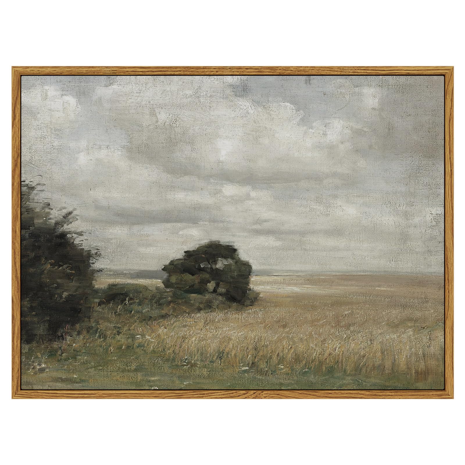 InSimSea Framed Canvas Wall Art - Vintage Landscape, Cloudy Sky, Mid Century Modern, Rustic Farmhouse, Retro Decor, 12"x16"