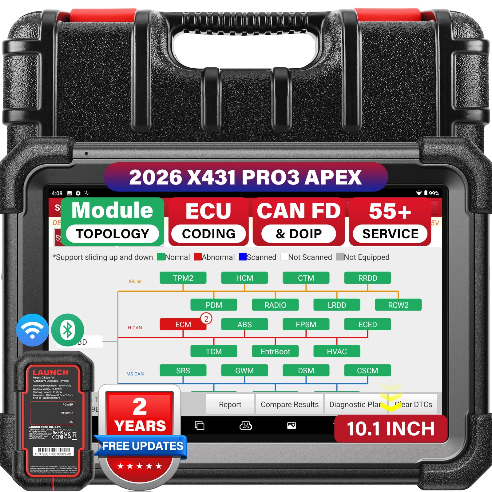 LAUNCH X431 PRO3 APEX OBD2 - Herramienta de diagnóstico para mecánico, codificación en línea, tarjeta de topología, CAN FD y DoIP, 50+ servicios, diagnóstico de todo sistema, funciones de guía, FCA y