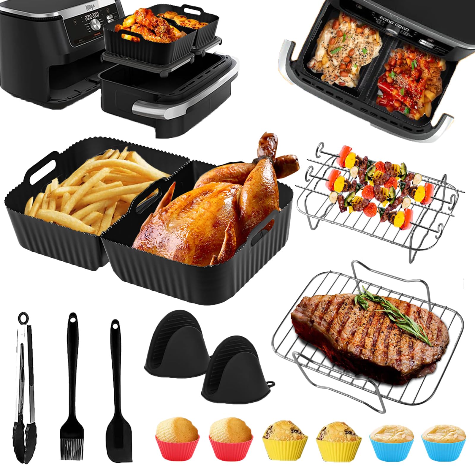 Airfryer Backpapier für Ninja Flex Drawer Dual Zone AF500EU 10,4L Heißluftfritteuse, Zubehör für Ninja Foodi AF500EU AF500EUCP Airfryer, auch kompatibel mit Cecotec Dual 9000 9L, 150 Stück