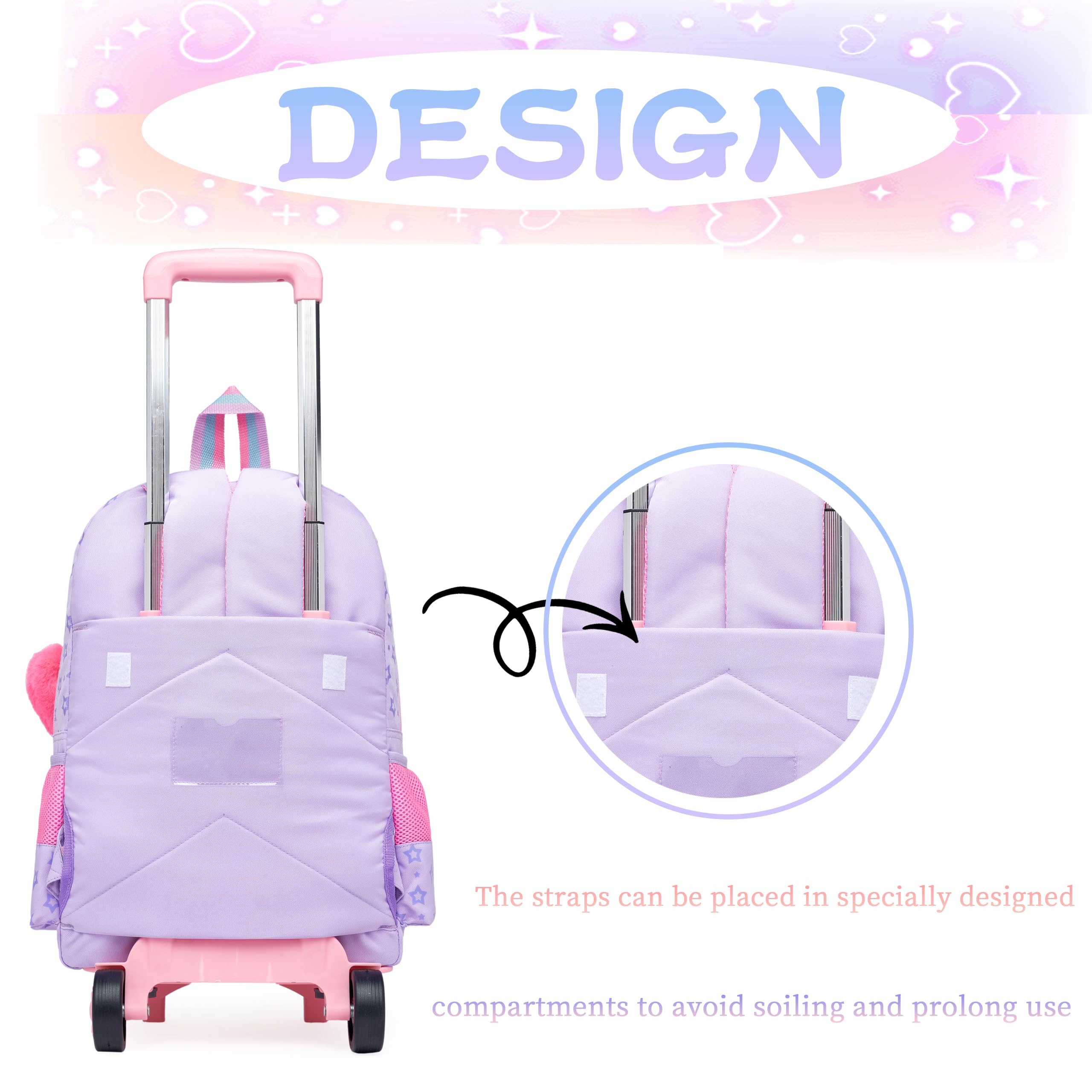 HTgroce Kinder Trolley Rucksack Schultasche Schulranzen Mädchen schultrolleys Schulrucksack Kinderkoffer Rolling Reisegepäck Mehrfachtaschen