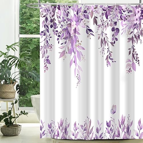 Miniatura 25 de Cortinas de ducha de eucalipto para baño, hojas de acuarela verde salvia con juegos de cortinas de ducha florales con ganchos, decoración de baño