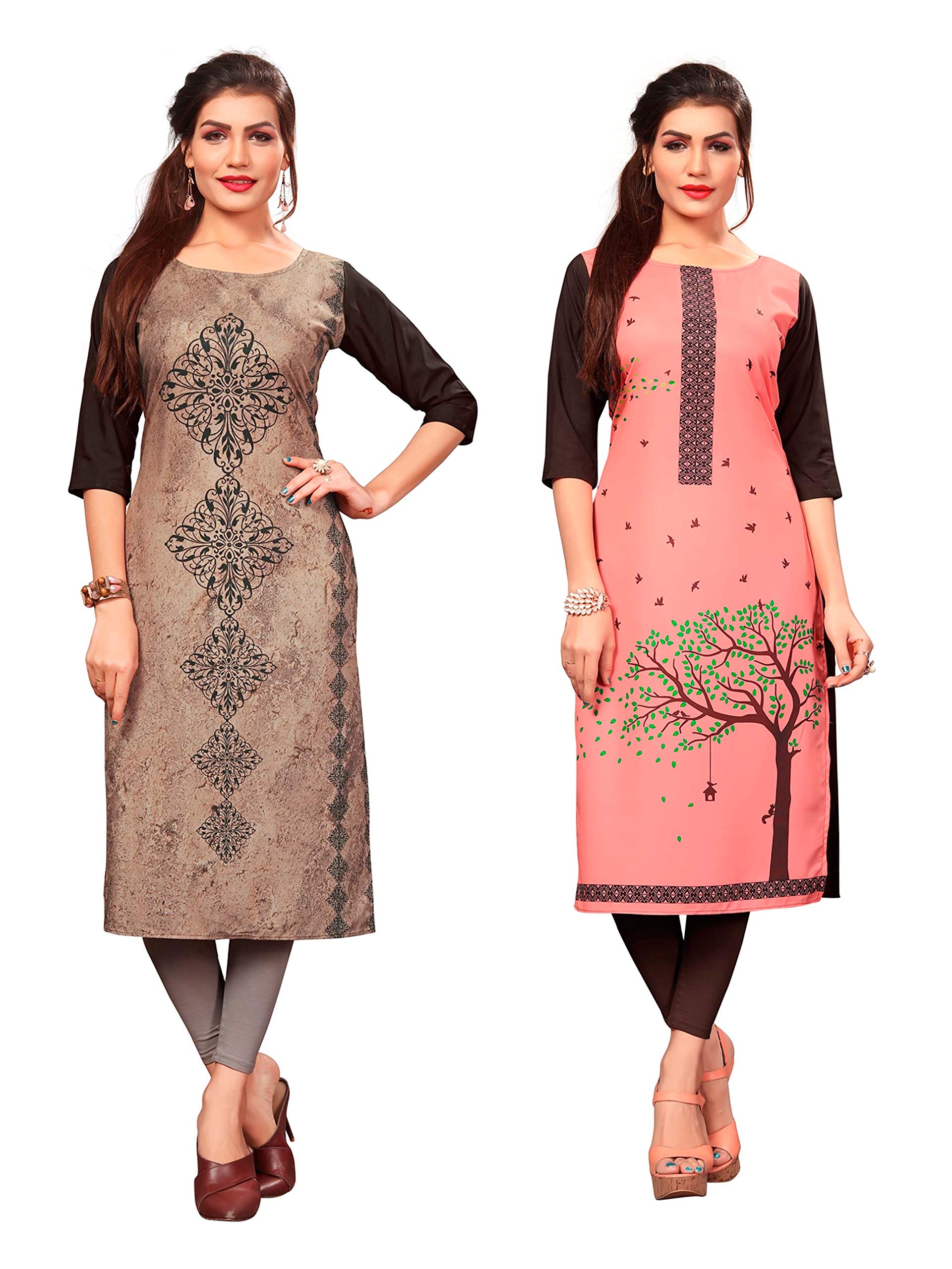 New Ethnic 4 YouWomen's American Crepe Straight Kurta (Combo Pack of 2)