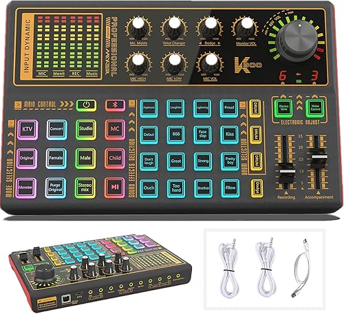 Miniatura 8 de Juego de tablero de efectos de sonido K300, tarjeta de sonido con cambio de voz de luz LED con múltiples efectos de sonido, paquete de equipo de