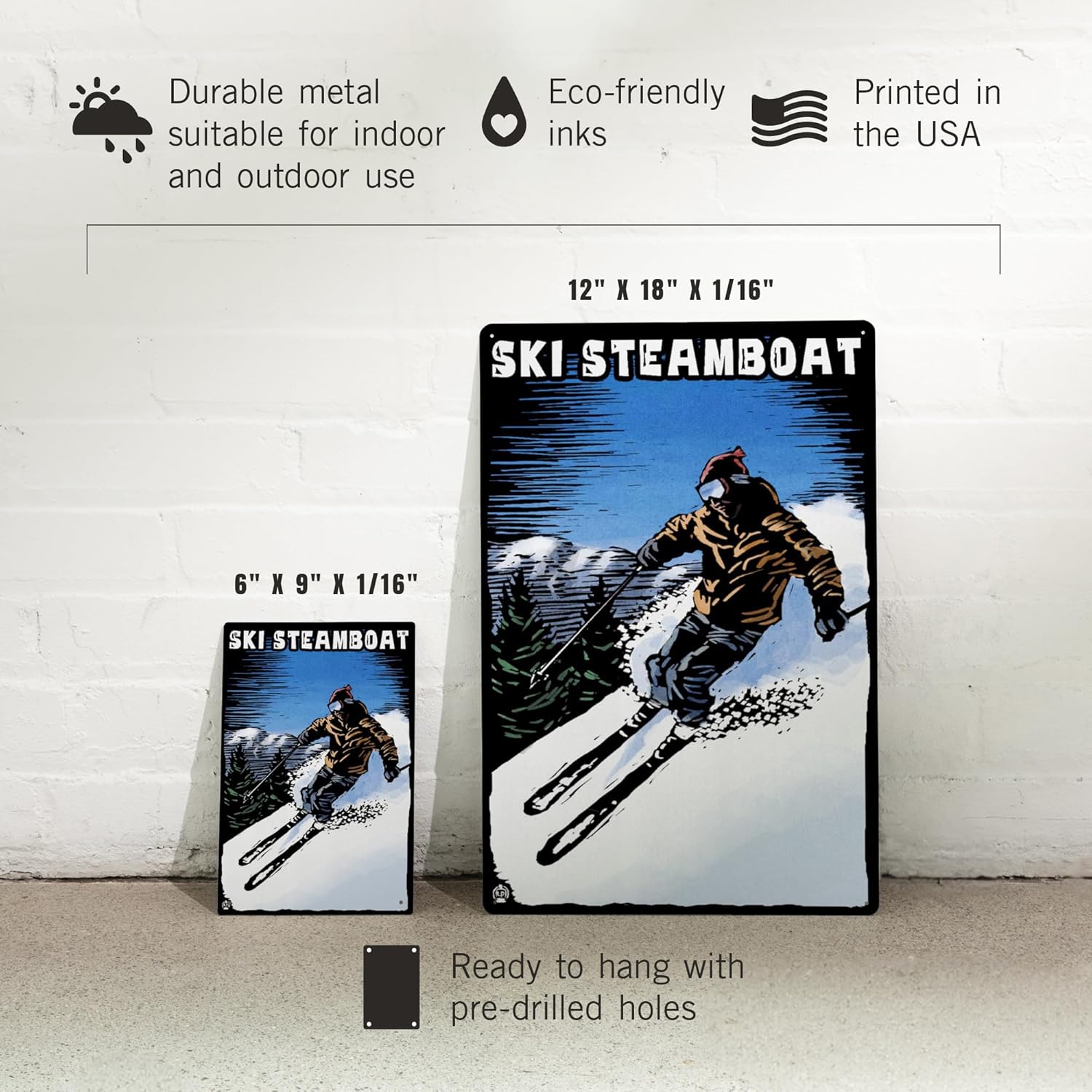 Lantern Press 12x18 Inch Metal Sign, Ski Steamboat, Scratchboard Skier