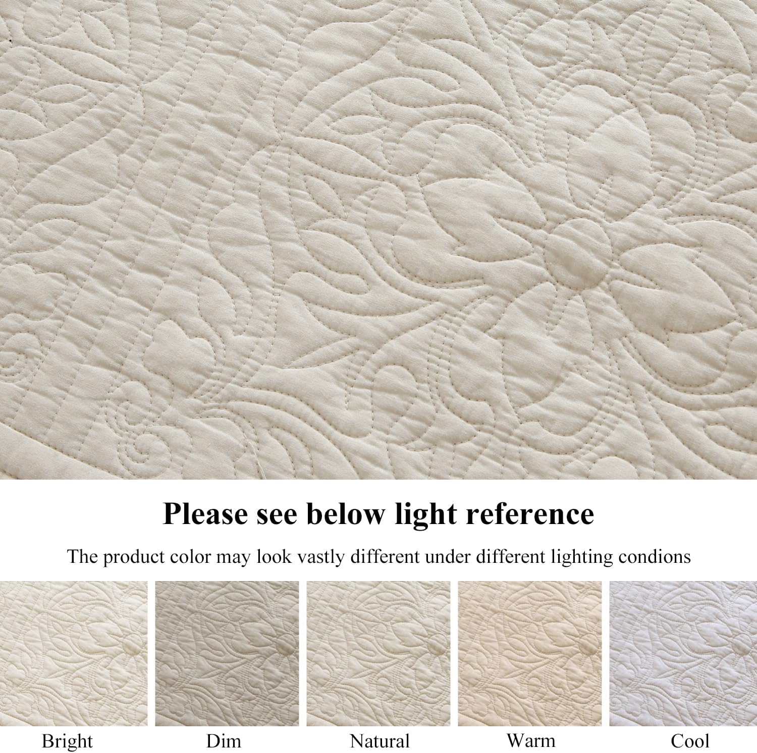 WINLIFE 100% Cotton Quilted Pillow Sham Floral Printed Pillow Cover (King, Beige) - Image 6