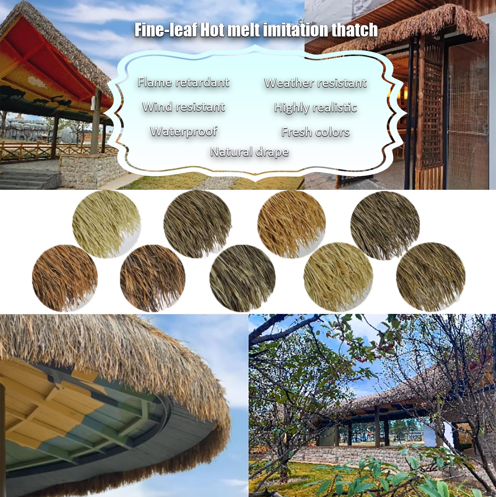 Tejas de Paja Artificial Estilo Mexicano - Cubierta para Techo de Paja PE Impermeable y Resistente a los Rayos UV para Cabañas Tiki, Palapas & Techos de Cenador (47x50cm, 6-10/m²)(Size:30pcs,Color:C)