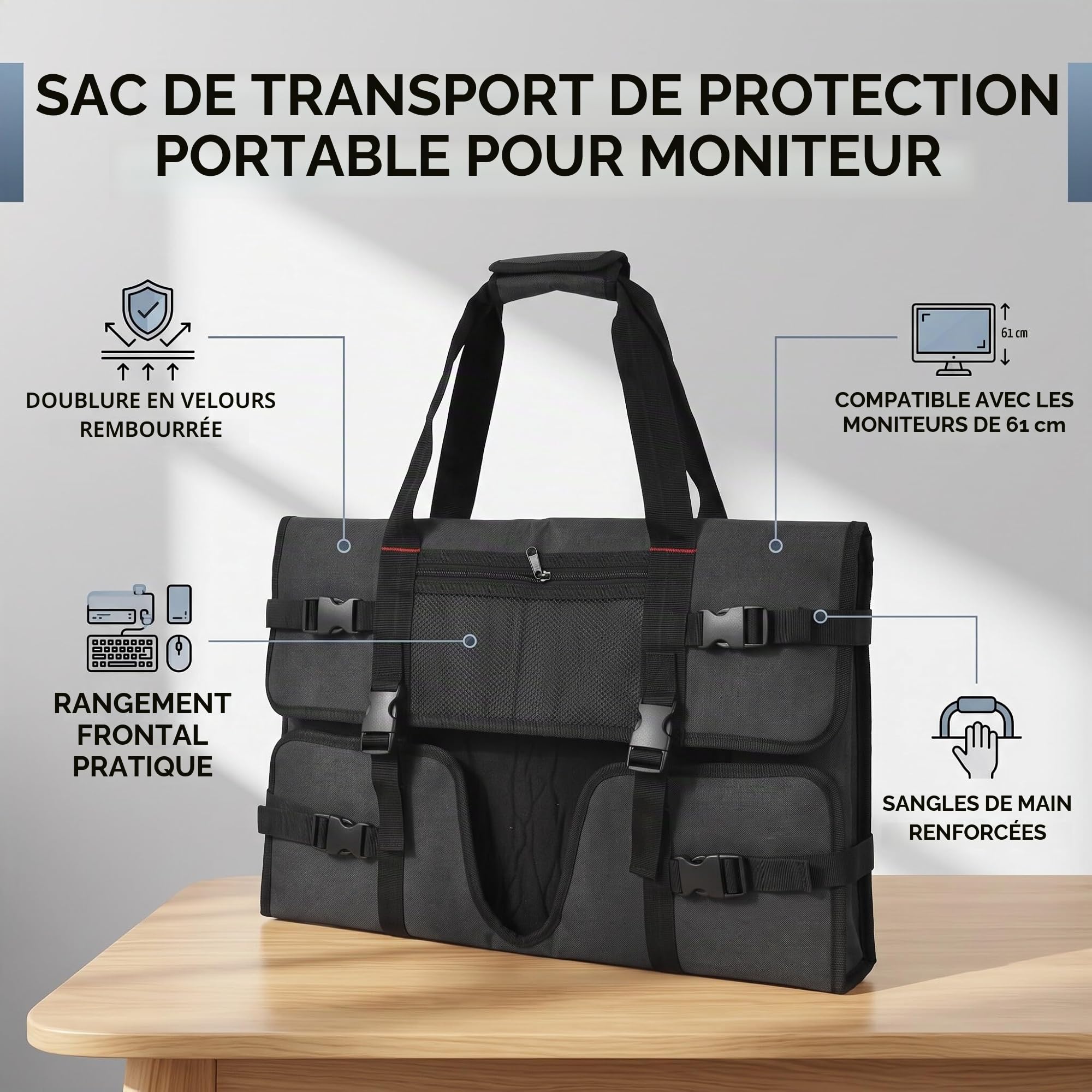 Ejoyous Sac pour Moniteur 24 Pouces, étui de Transport pour écran Portable avec Housse de Protection, Sac de Transport pour Moniteur, étui de Protection Portable avec Compartiment