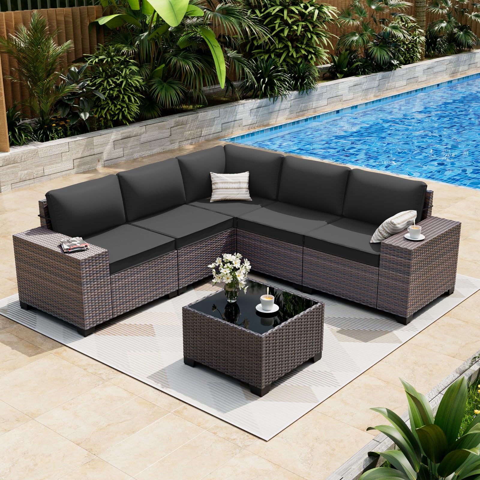 ALAULM 6-Piece High Back Patio Sectional Set