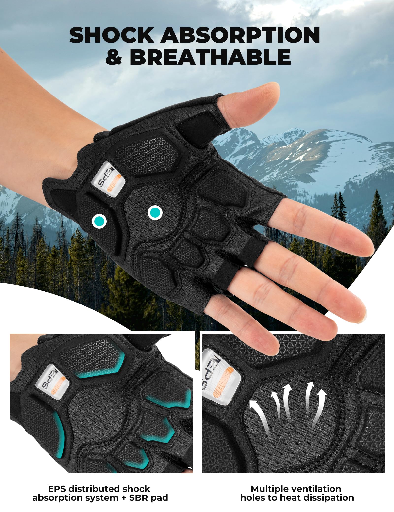 ROCKBROS Road to Sky Guantes de Ciclismo para Hombre con Palma SBR, Guantes Dedos Cortos para Bicicleta Montaña Carretera en Verano