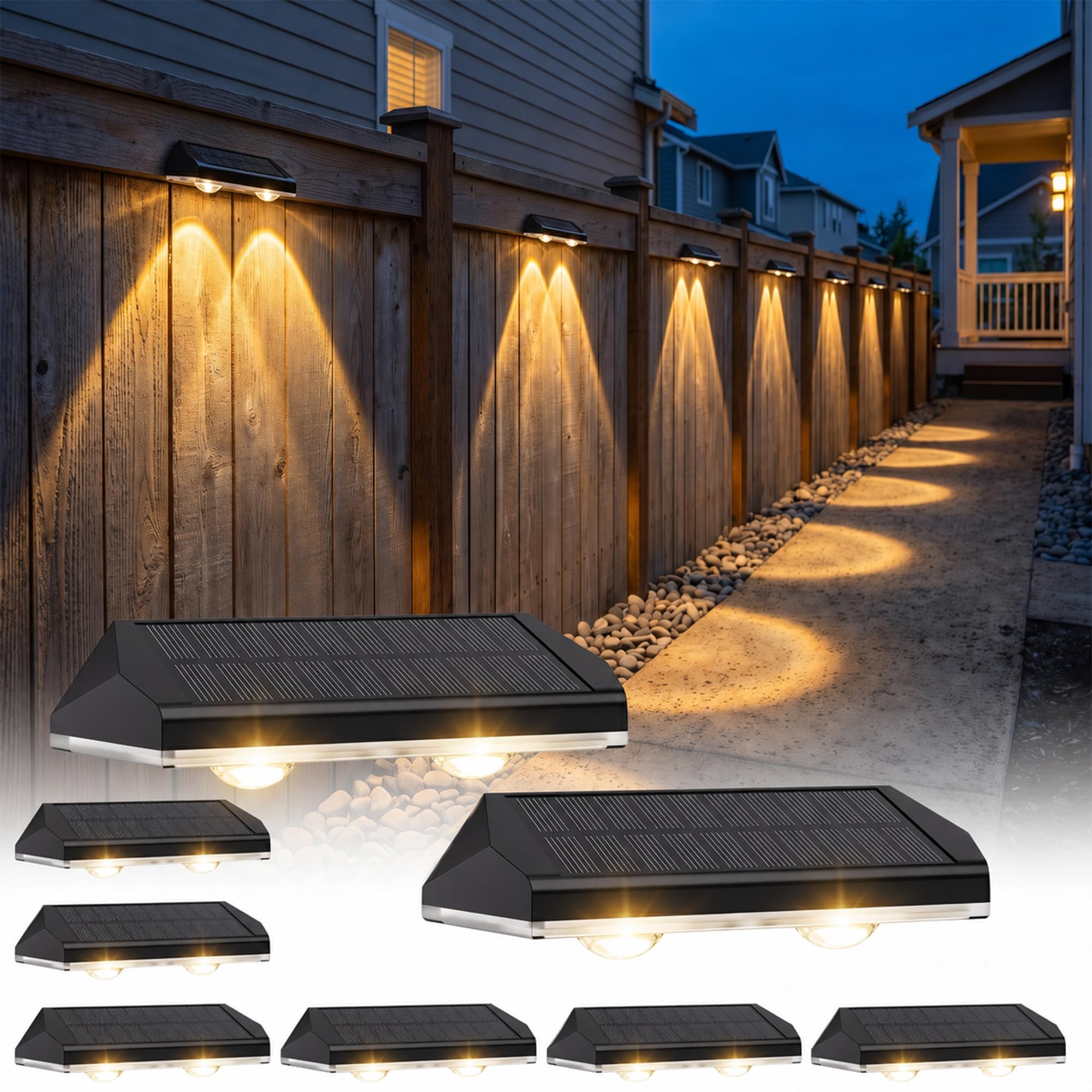 AUDLES Solar Fence Lights Outdoor, 3 Modes Warm/Neutral/Cool White Fence Lights Solar Powered for Outside, IP65 Waterproof, 60 Lumens Solar Light for Step, Pathway, Garden, Deck, Stairs - 8 Pack