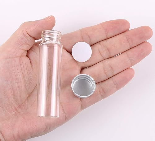 Miniatura 3 de MaxMau 24 Glass Small Bottles 20ml Mini Jars with Screwed Metal Lids Clear Tiny Vials Aluminium Top Caps Sealed Storing Jewelry Beads Miniature