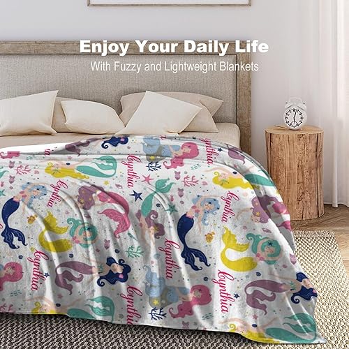 Miniatura 3 de Manta personalizada de sirena para niñas, manta de envoltura personalizada con nombre, manta de forro polar suave para niños recién nacidos, manta