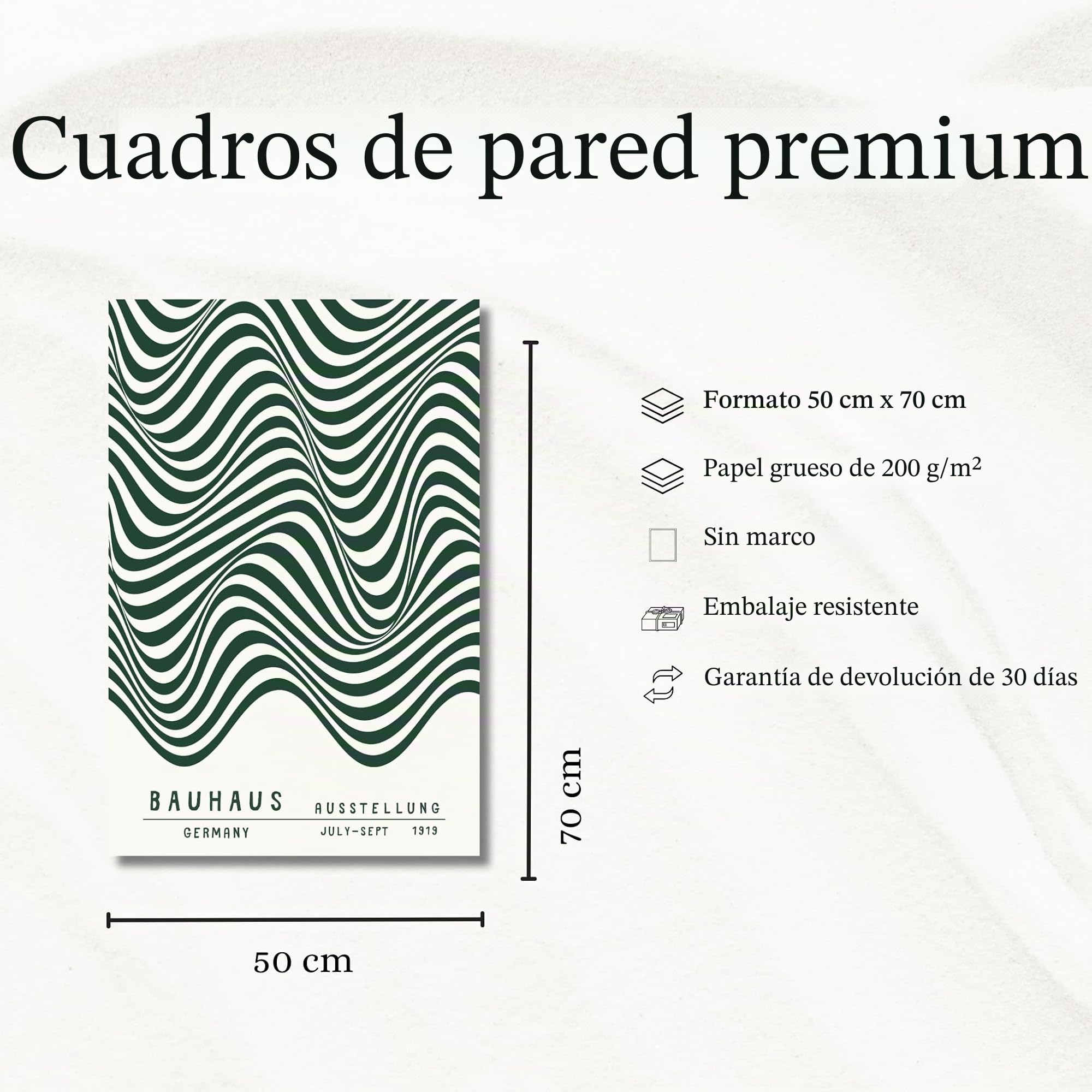 ZoeyAustin® Juego de 3 pósteres de arte, sin marco, 50x70, elegante póster de pared, 3 imágenes, imágenes a doble cara (Bauhaus Verde)