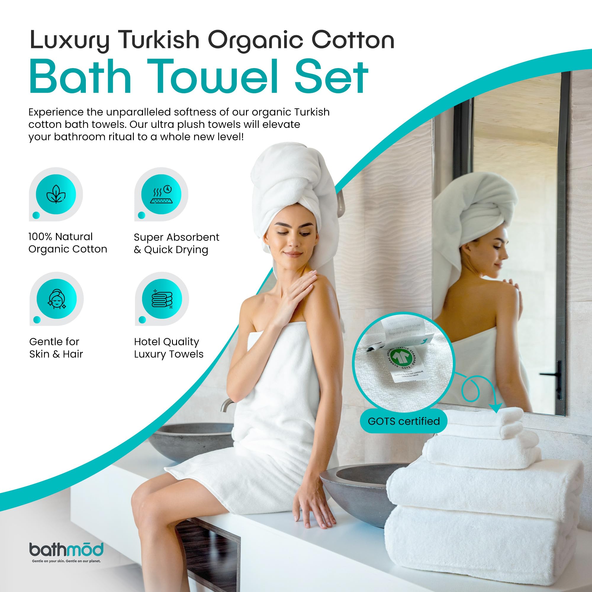Alusa Home 100% Organic Cotton Towel Set – 6 Piece, GOTS Certified, 700 GSM, Ultra Plush & Hypoallergenic - View #6