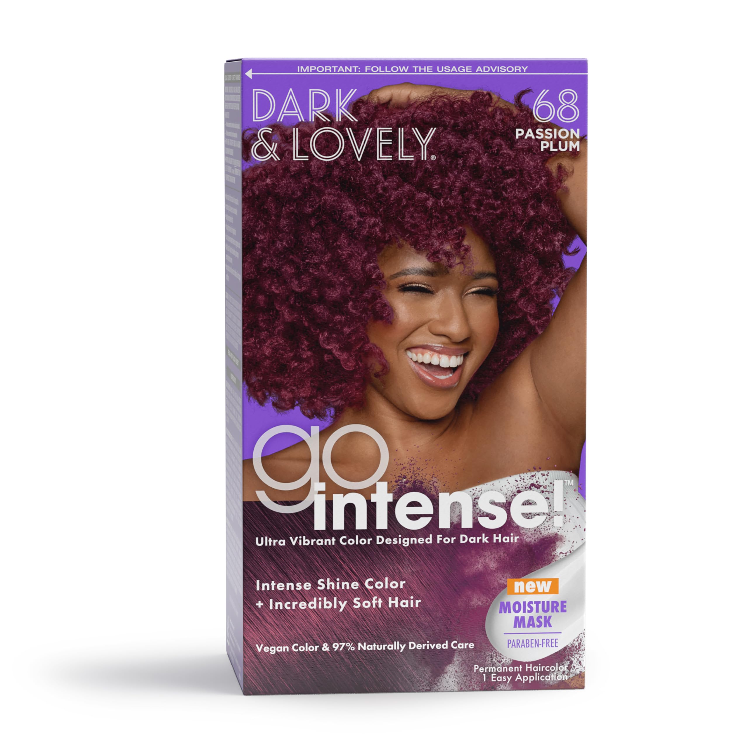 Carson Dark and Lovely Ultra Vibrant Permanent Hair Color, Go Intense Hair Dye with Olive Oil for Shine and Softness, Passion Plum