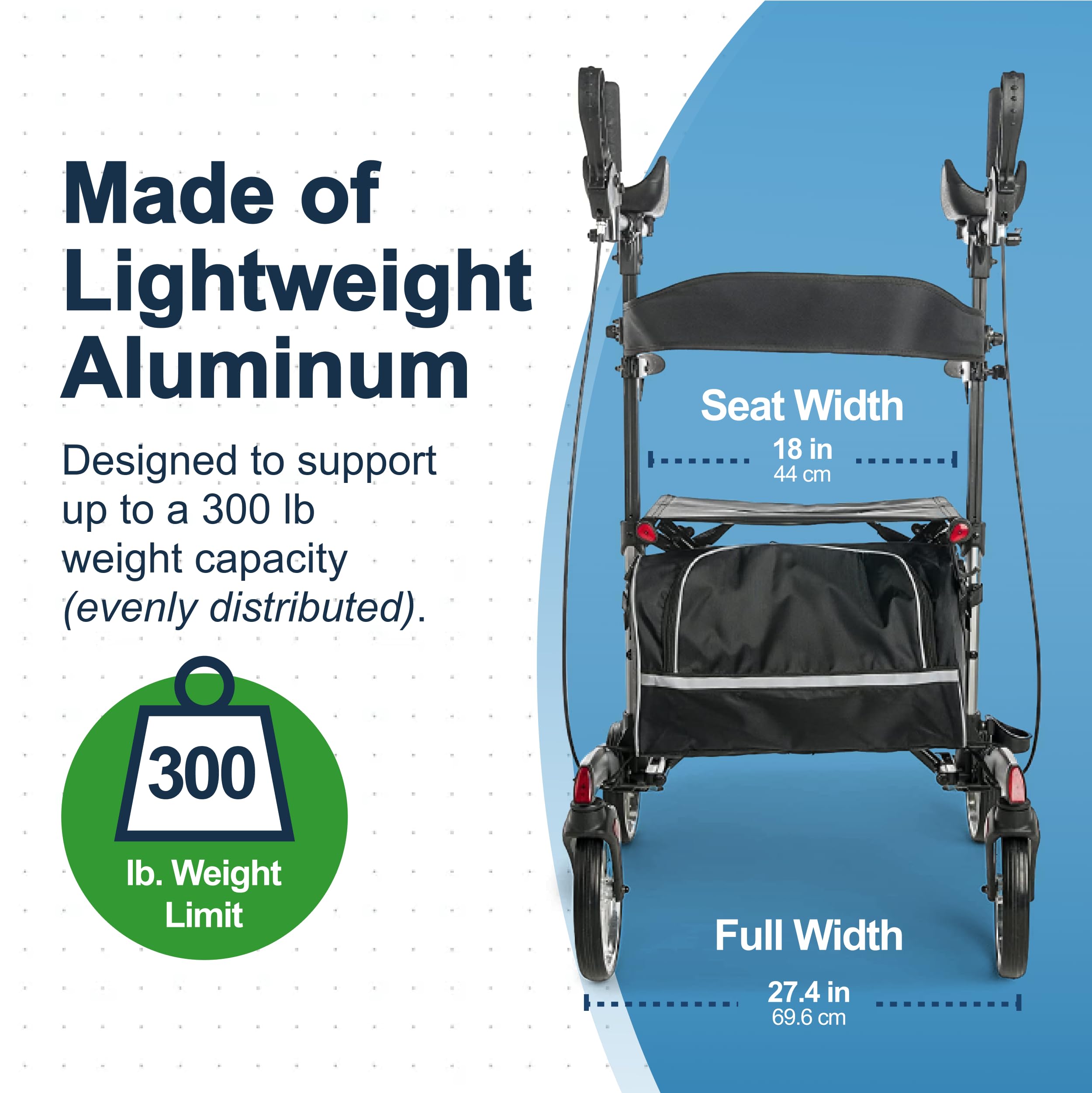 Lumex Gaitster Walker vertical con almohadillas de antebrazo, ruedas grandes de 9 pulgadas y asiento acolchado, grafito