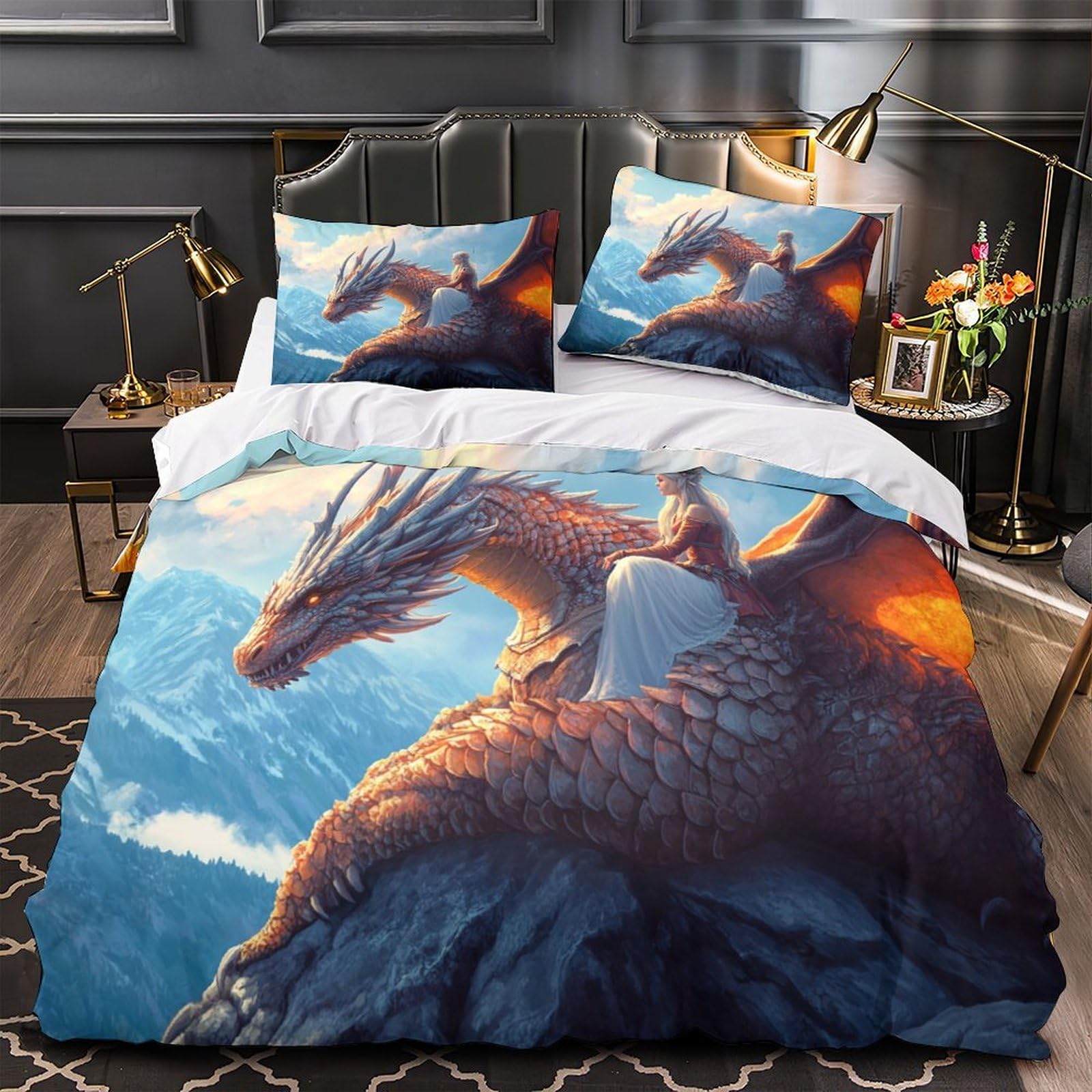 Drap de couette dragon 3D super king 260x220cm, le cadeau fantastique idéal pour lit de garçon