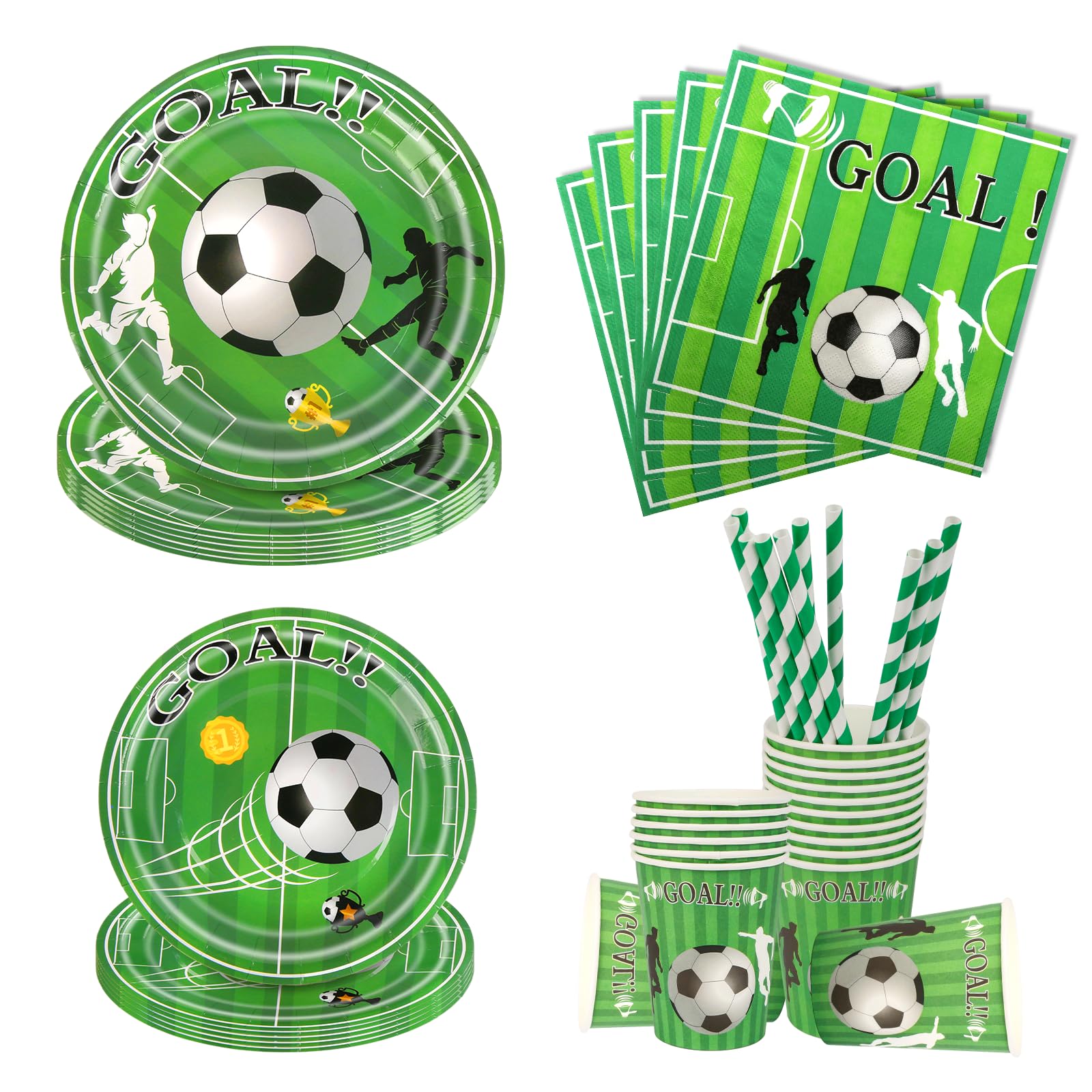 Set Stoviglie Di Carta Per Feste A Tema Calcio - 50 Pezzi Per 10 Ospiti, Piatti, Bicchieri, Tovaglioli - Foto 3