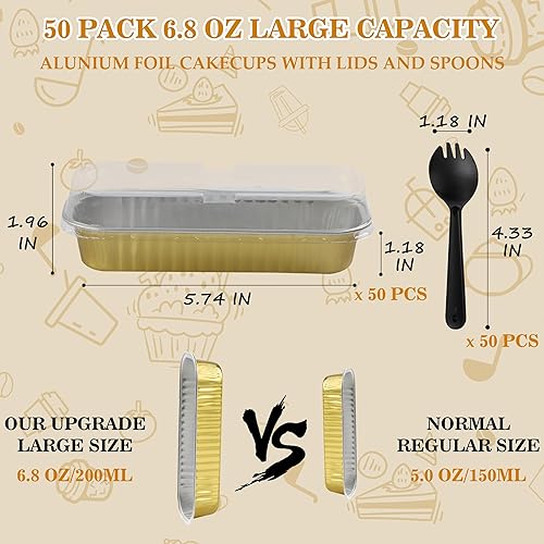Miniatura 9 de Mini moldes de aluminio para pan, 50 moldes rectangulares desechables de 6.8 onzas de 6.8 fl oz, mini moldes para tartas con tapas, sartenes de