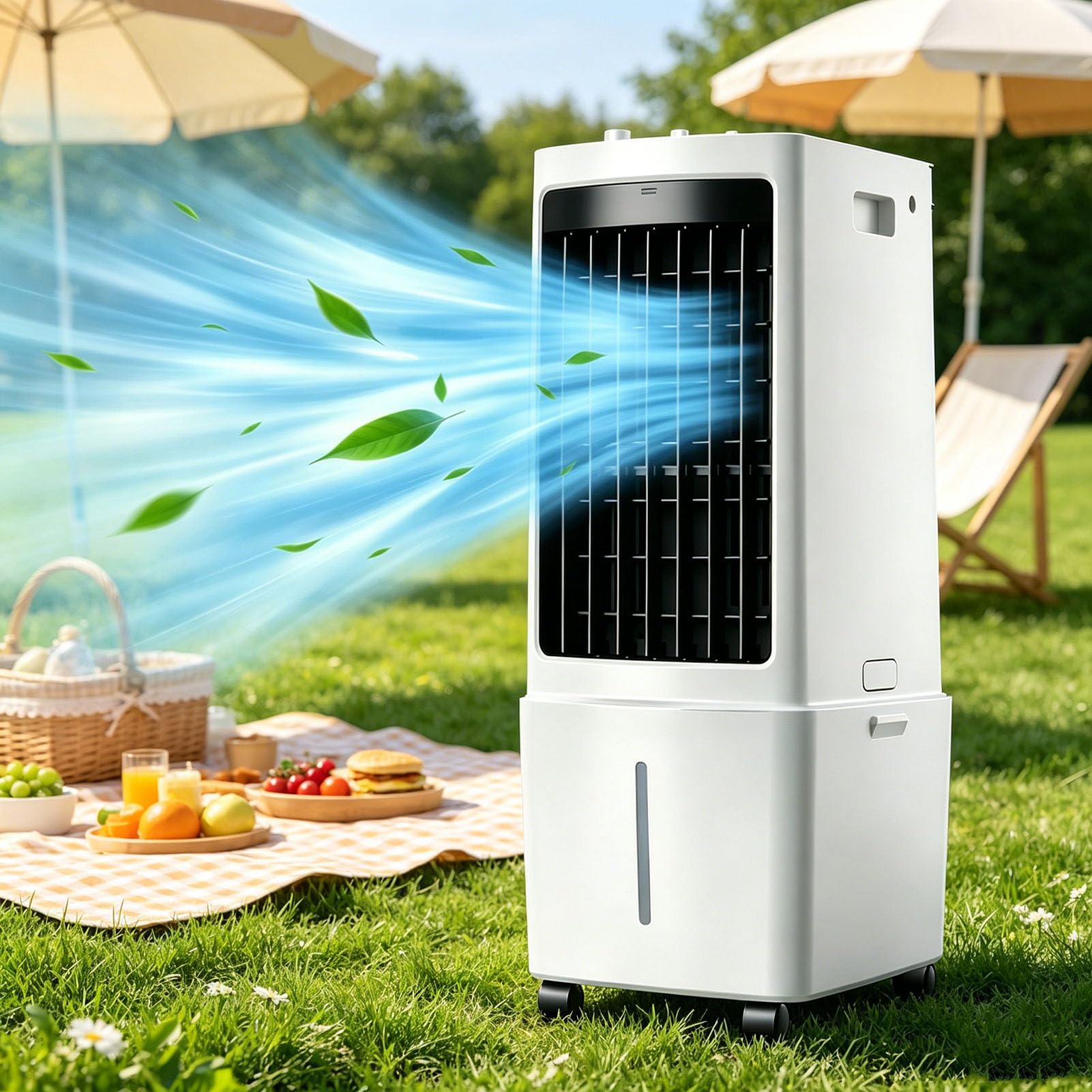 LaYiQimn Air Cooler,Portable Air Conditioner, 3 IN 1 Evaporative Air Cooler Fan with Remote & LED Display, 3 Speeds, 4 Modes, Tank, 2Ice Packs, 7.5H Timer for Home Bedroom Office
